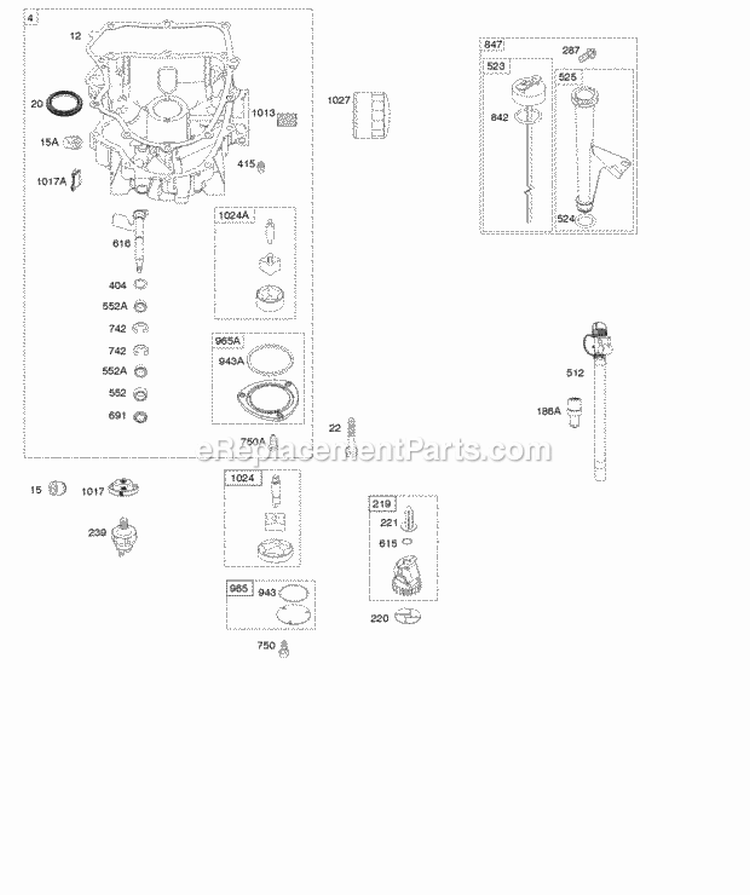 Engine Sump Oil Pump DipstickTube Assembly Diagram and Parts List for 405577-0001-B1  Briggs and Stratton Engine